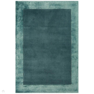 Ascot Modern Plain Hand-Woven Wool Centred Loop Pile Metallic Shimmer Wide Edged Viscose Border Teal Blue/Aqua Blue Rug-Asiatic Carpets-Rug Love - The Most Loved Rug Store